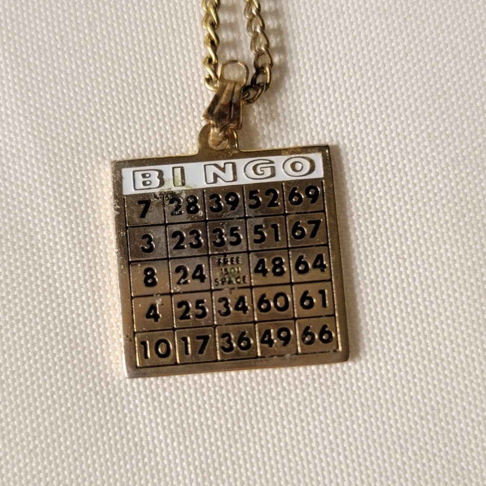 Vintage Gold BINGO Card Neclace